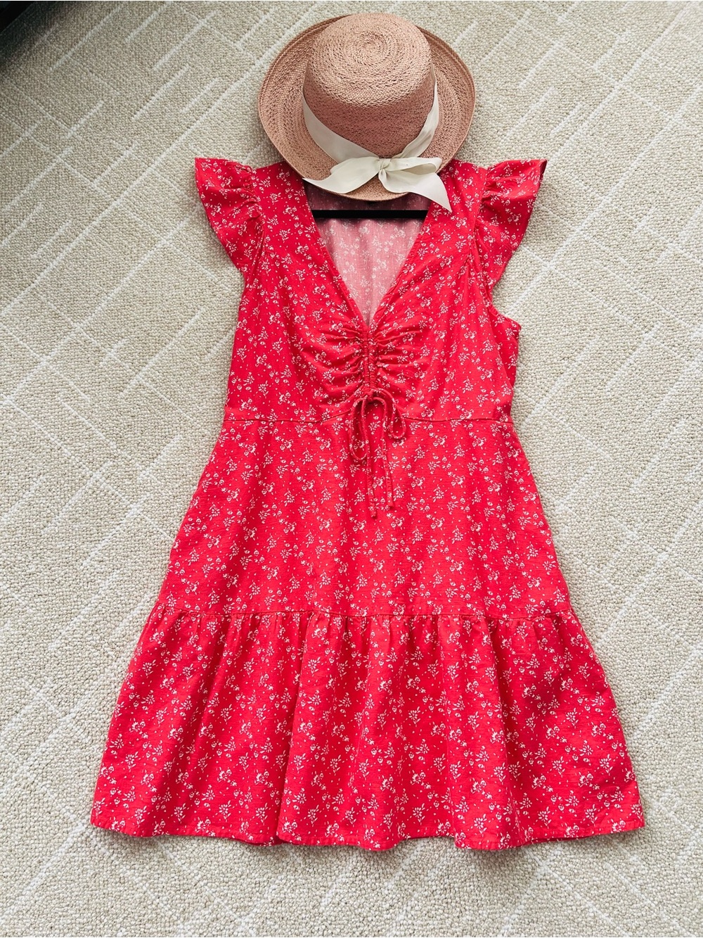 100% Cotton V-Neck Mini Dress with Pockets!